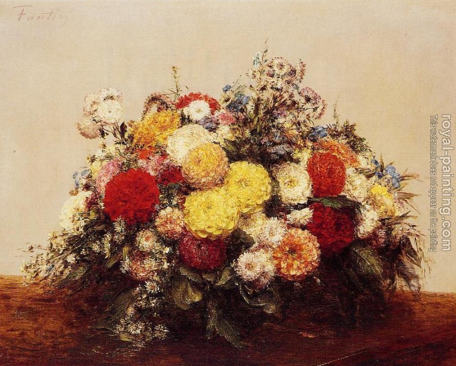 Henri Fantin-Latour : Large Vase of Dahlias and Assorted Flowers
